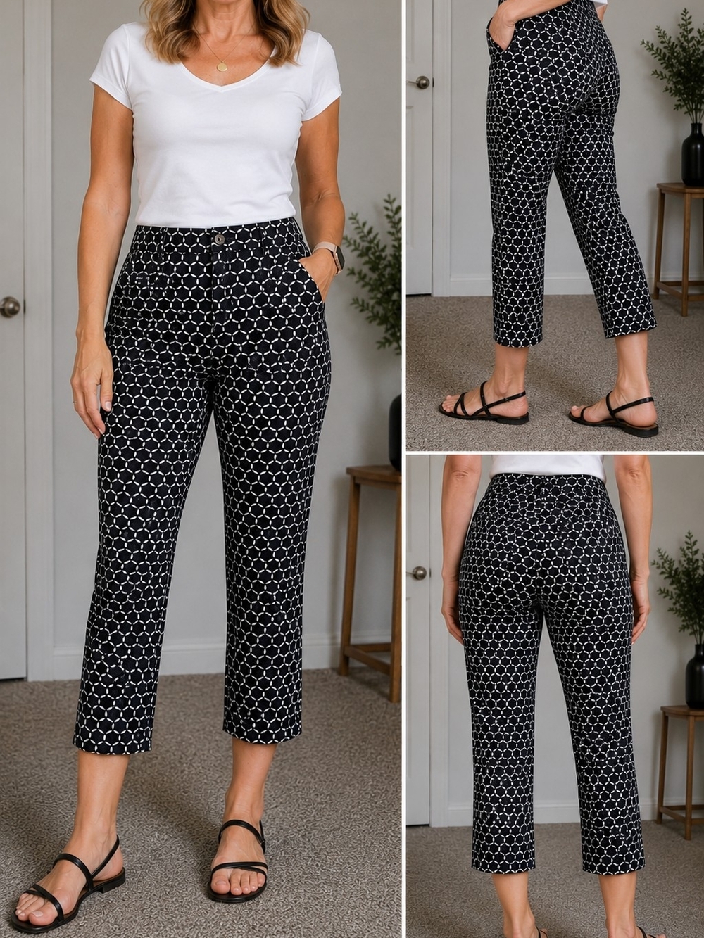 Kim Rogers Black & White Geo Cropped Pants